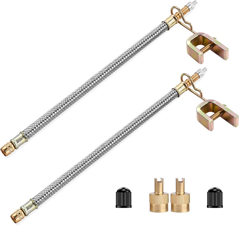 Aracey 2Pcs 12"/300mm Flexible Valve Stem Extenders Stainless Steel Tyre Tire Valve Stem Extension Adaptors Car Truck Trailer RV Trailer Vehicle (2Pcs 12"/300mm) - Image 1